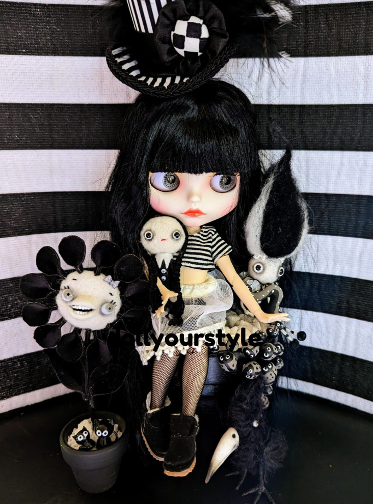 Black-Brown Hair Blythe Nude Doll Neo 12” Joint Body Matte White Face Posable