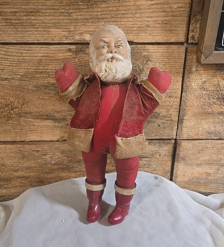 Awesome Composition Rattle Head Santa Doll c1930s