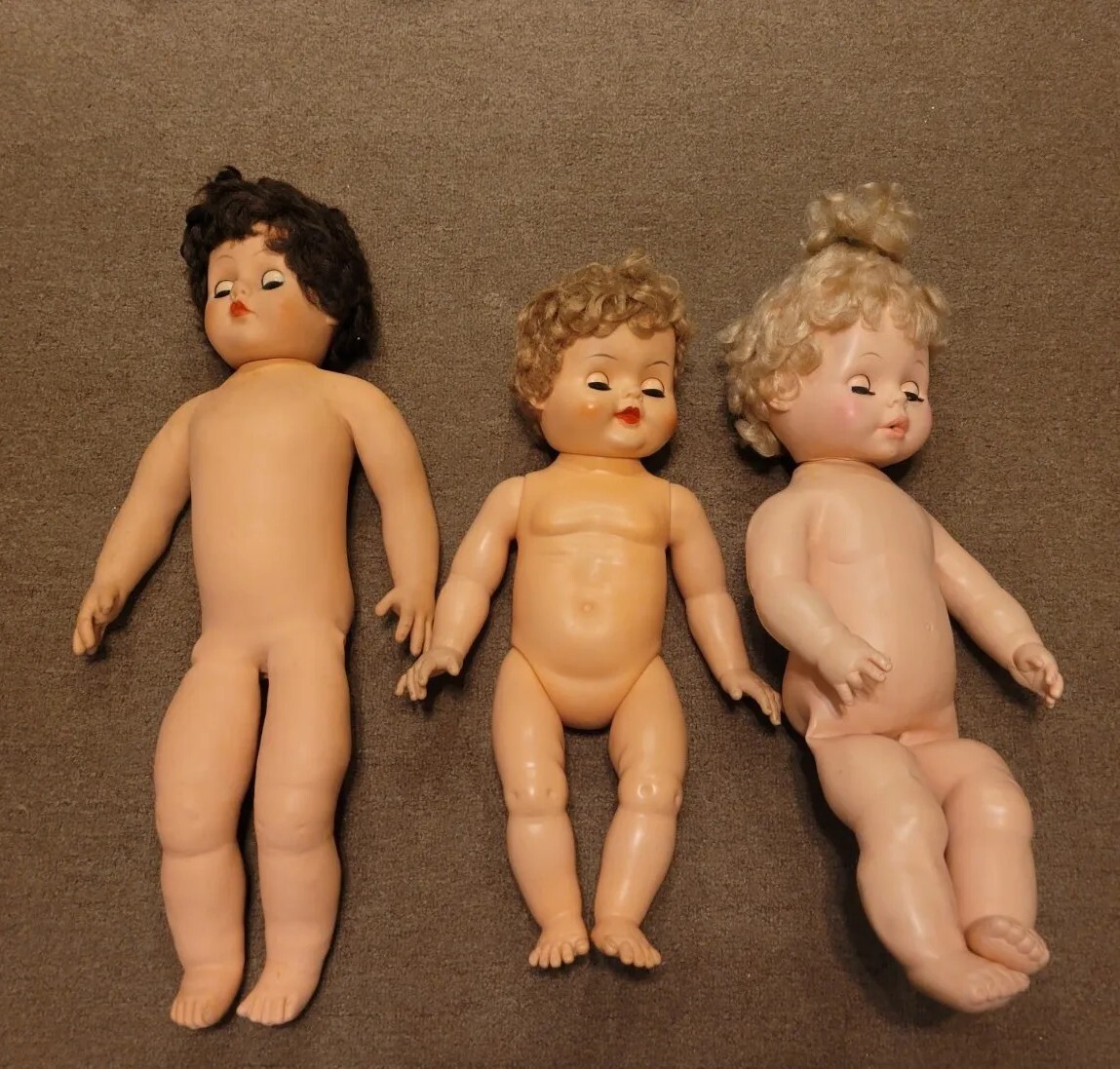 Large Rare Sleepy Eye Curly Hair Dolls Collection EEGEE Lot Of 3 1970s