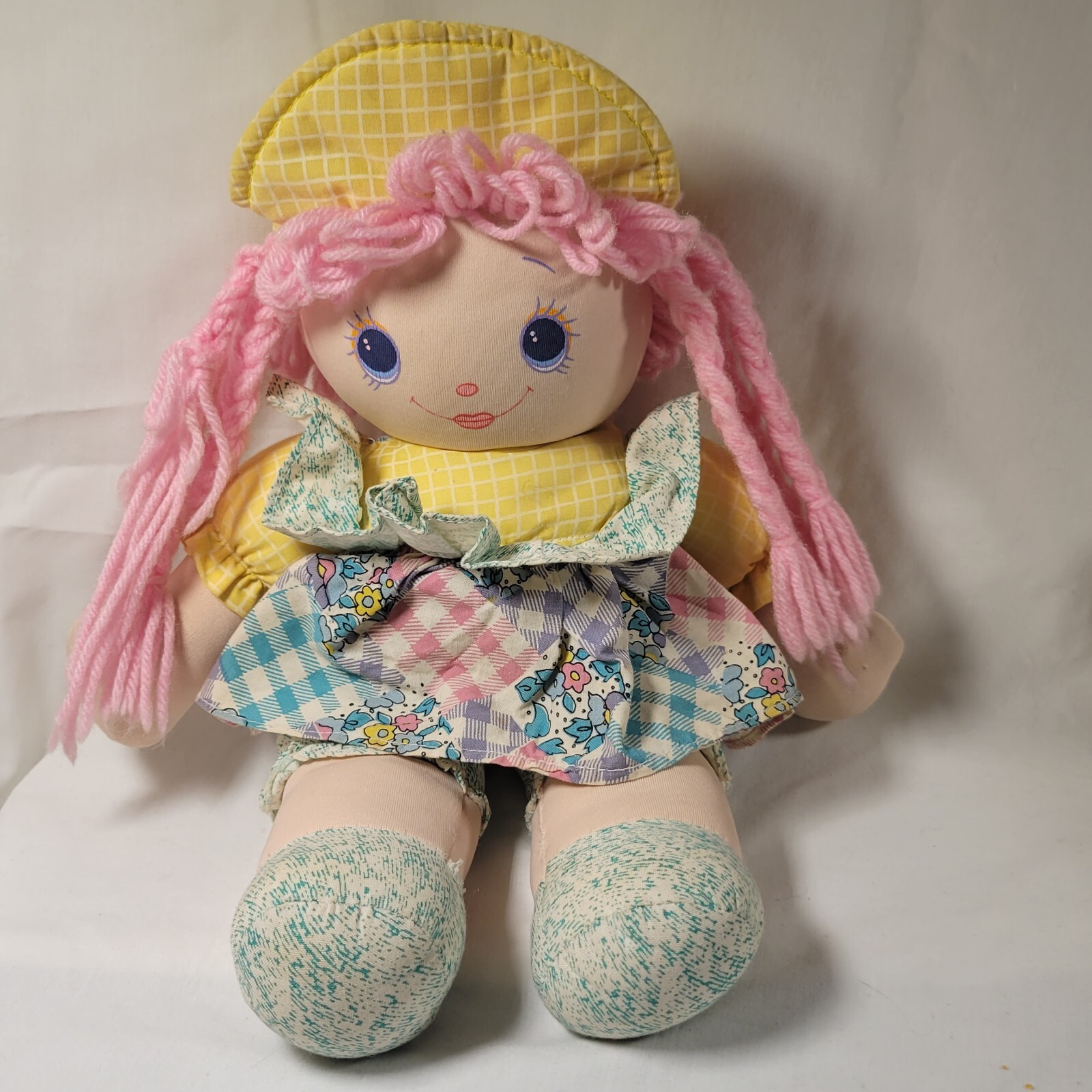 Vintage Cloth Doll Pink Braid Yarn Hair