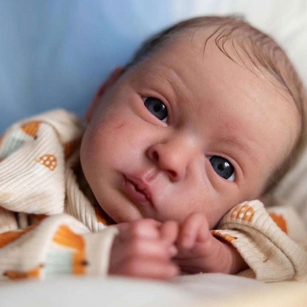 15inch Reborn Doll Vinyl Cloth Body Newborn Baby with Rooted Brown Hair Gifts