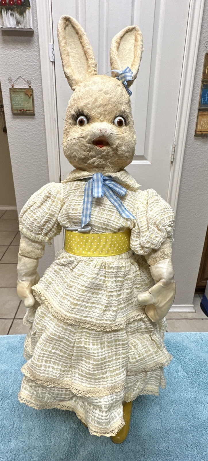 Large Vintage 21″ West Germany Rabbit Couple – Glass Eyes & Mechanical Heads