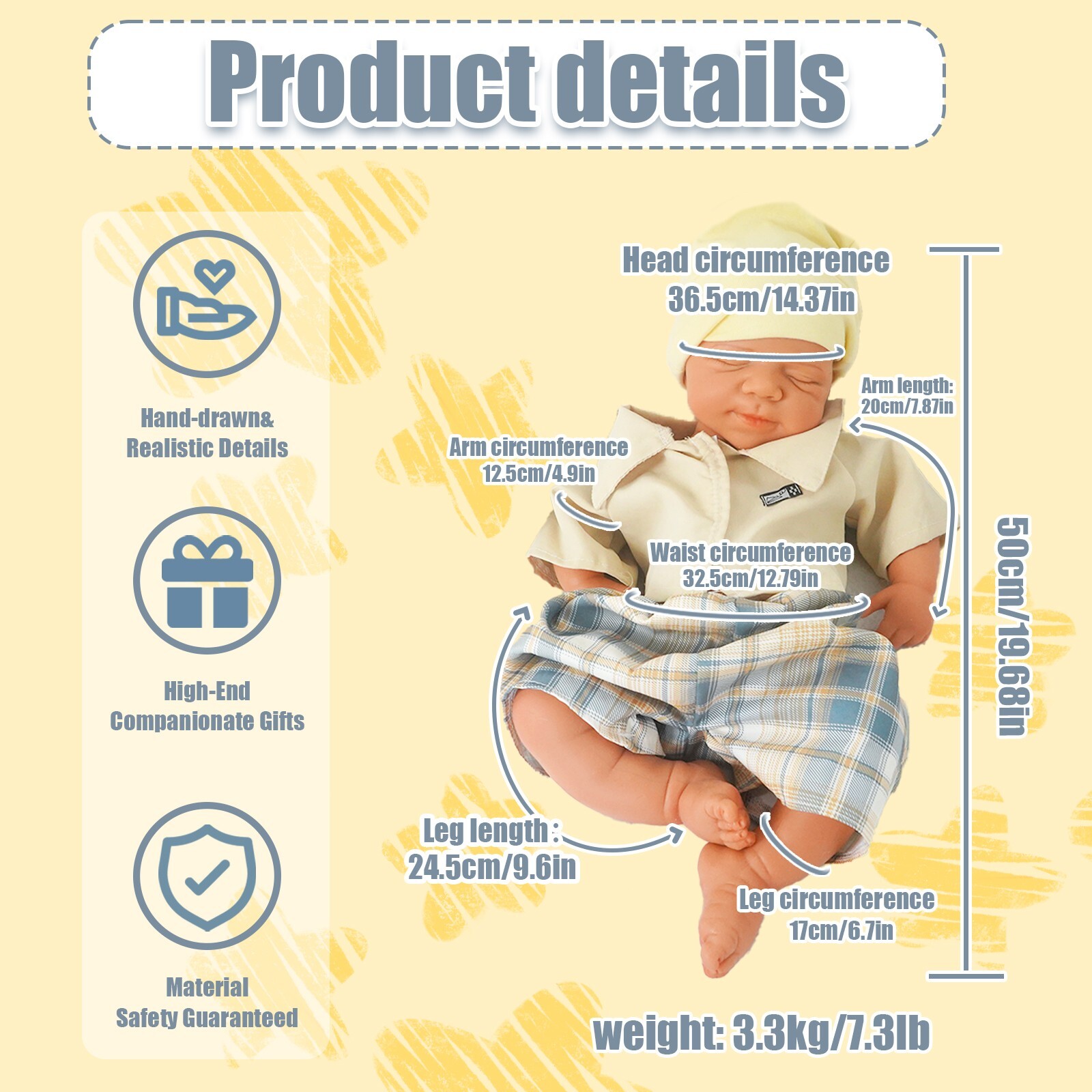 19.68” solid silicone doll silicone reborn doll silicone boy doll toys gifts