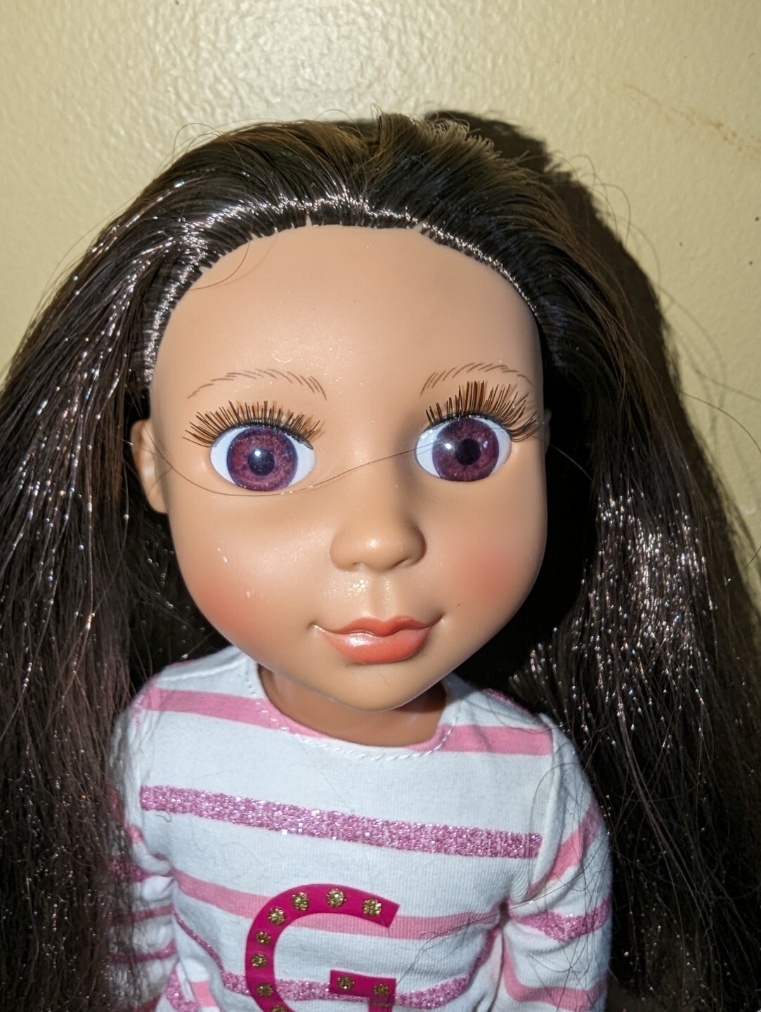14″ Battat Glitter Girls Doll Plum Eyes Dark Skin Brunette Poseable Tagged OF