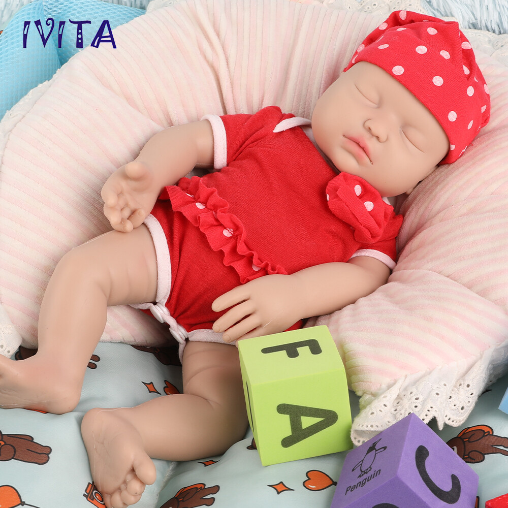 IVITA 15” FullBody Soft Silicone Reborn Baby Girl Sleeping Floppy Silicone Doll