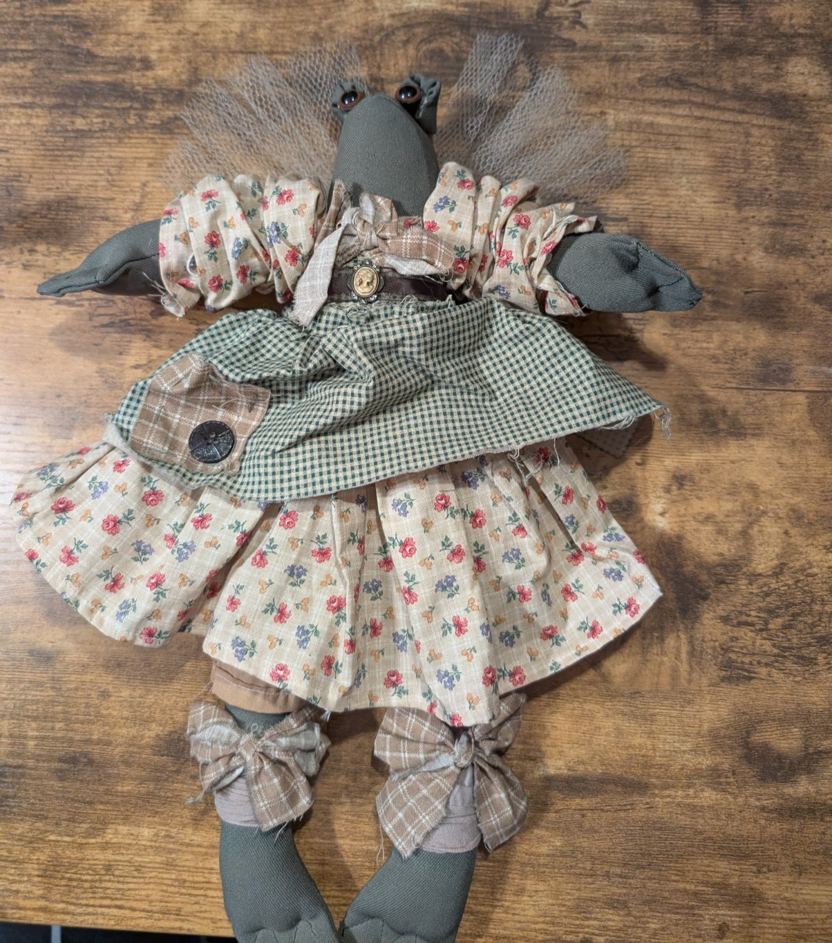 Vintage OOAK Handmade Handsewn Frog Toad Ragdoll Cloth Doll Country Farm