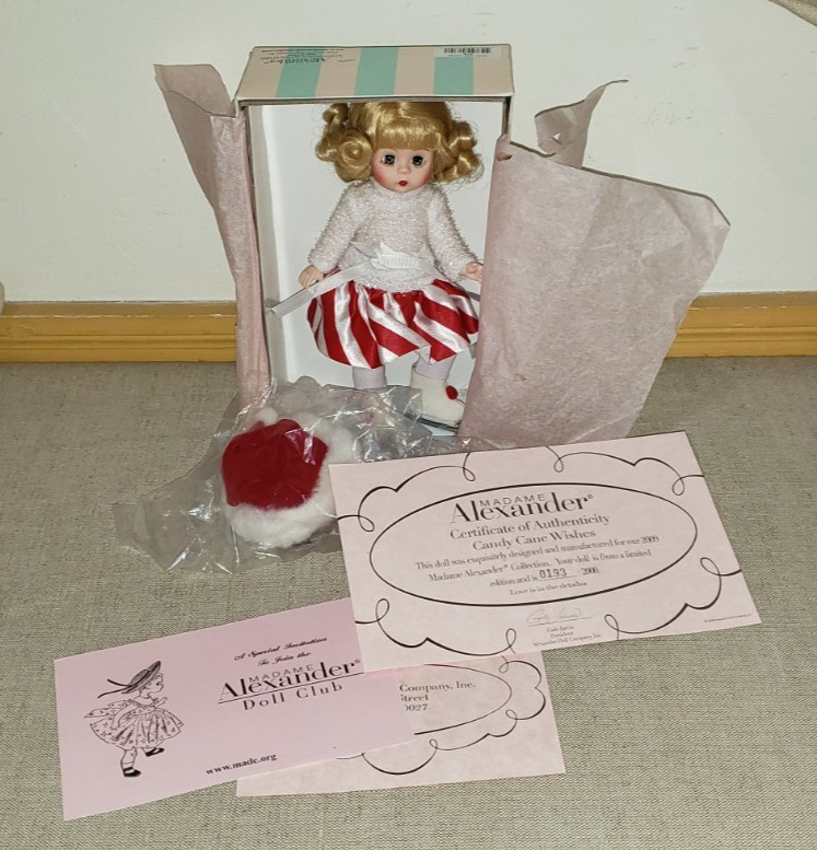 MADAME ALEXANDER CANDY CANE WISHES 193/2000 W/BOX HANG TAG STAND 51610