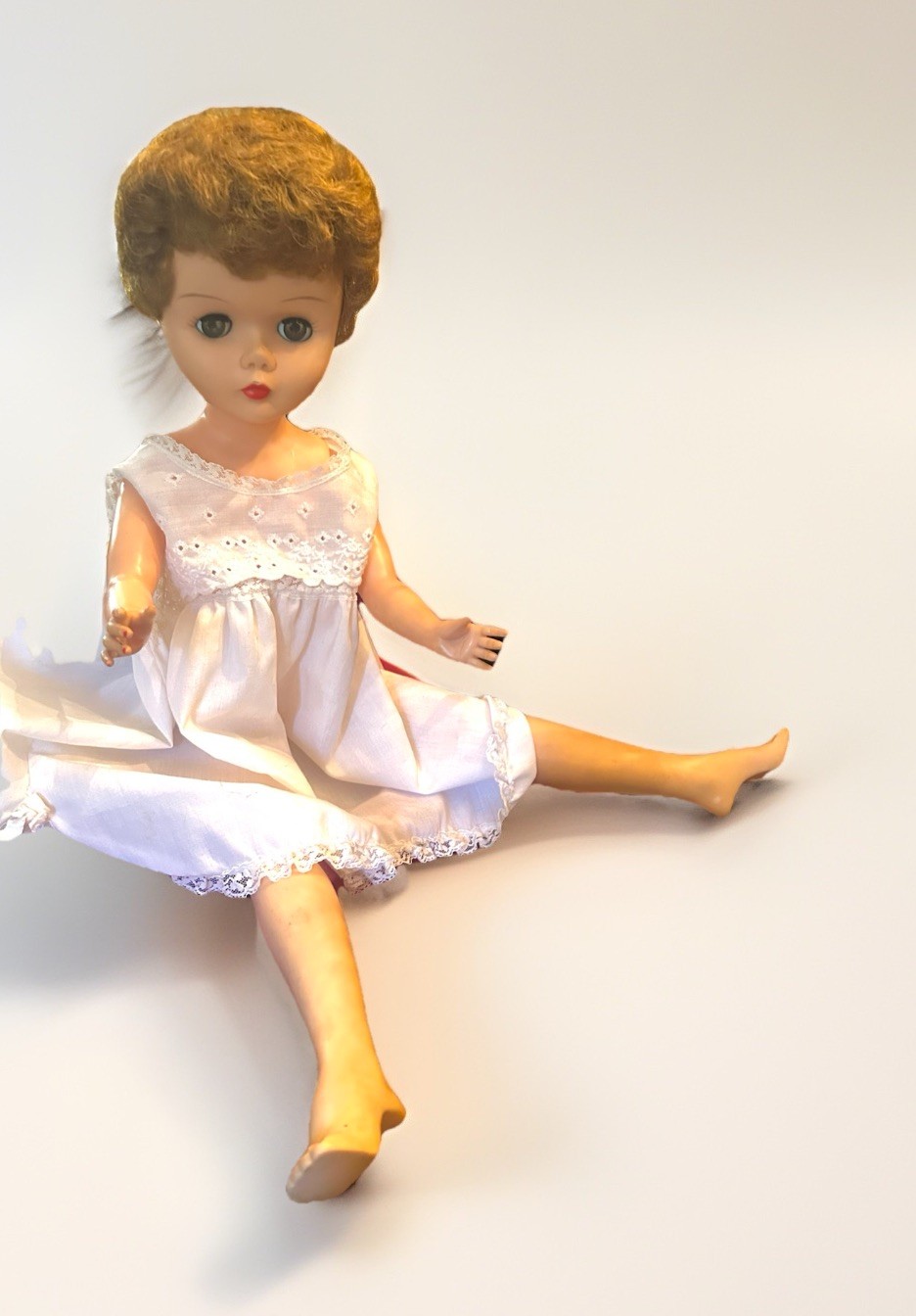 Vintage 24” Arrow Hard Plastic / Rubber Doll Girl Green Sleepy Eyes Marked