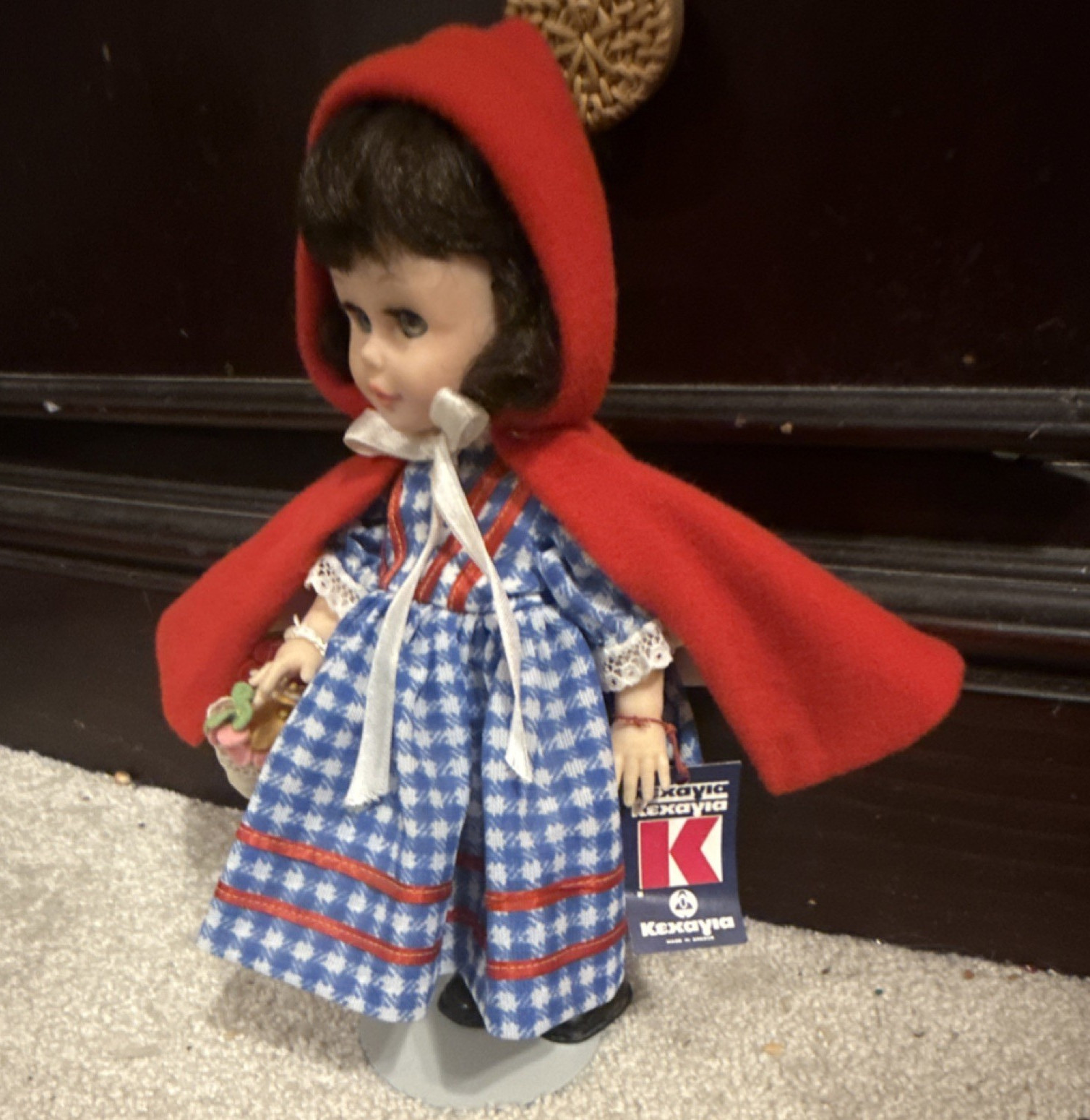 Little Red Riding Hood 8in Cloth/Plastic Play Doll Black Straight Hair Blue Eyes