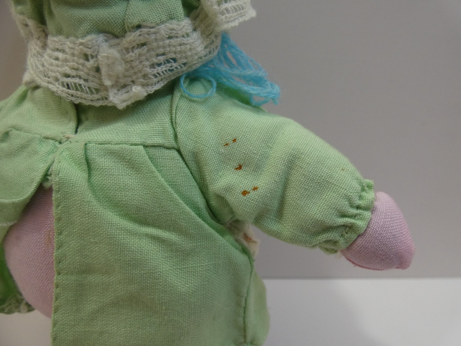 VTG Rag Ice Cream Doll Clown Blue Yarn Hair 7″ Rubber Face Cloth Body