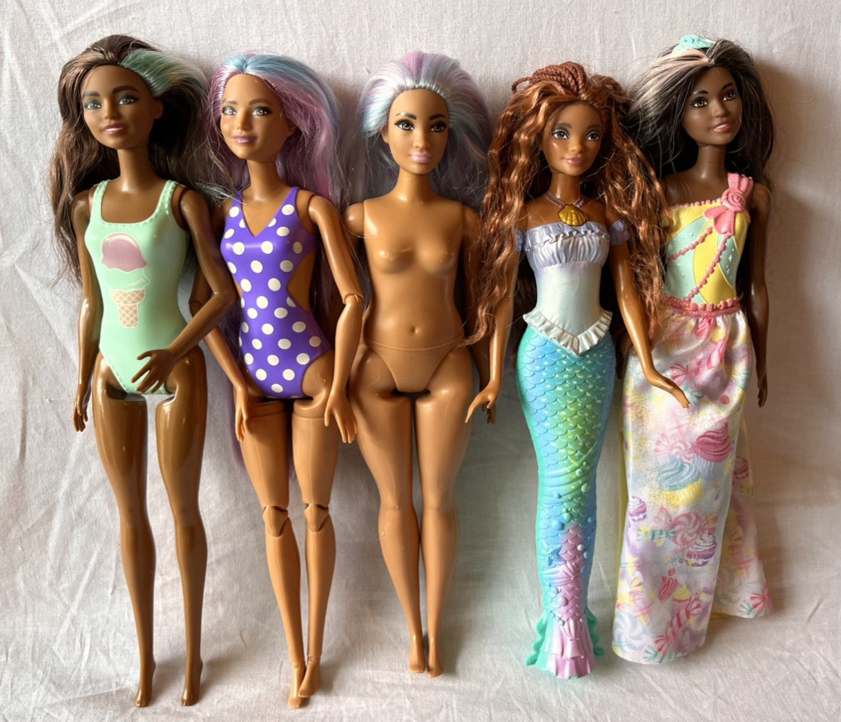 BARBIE Lot of 5 African American – Color Reveal, Curvy, Mermaid, Grape Fizz more