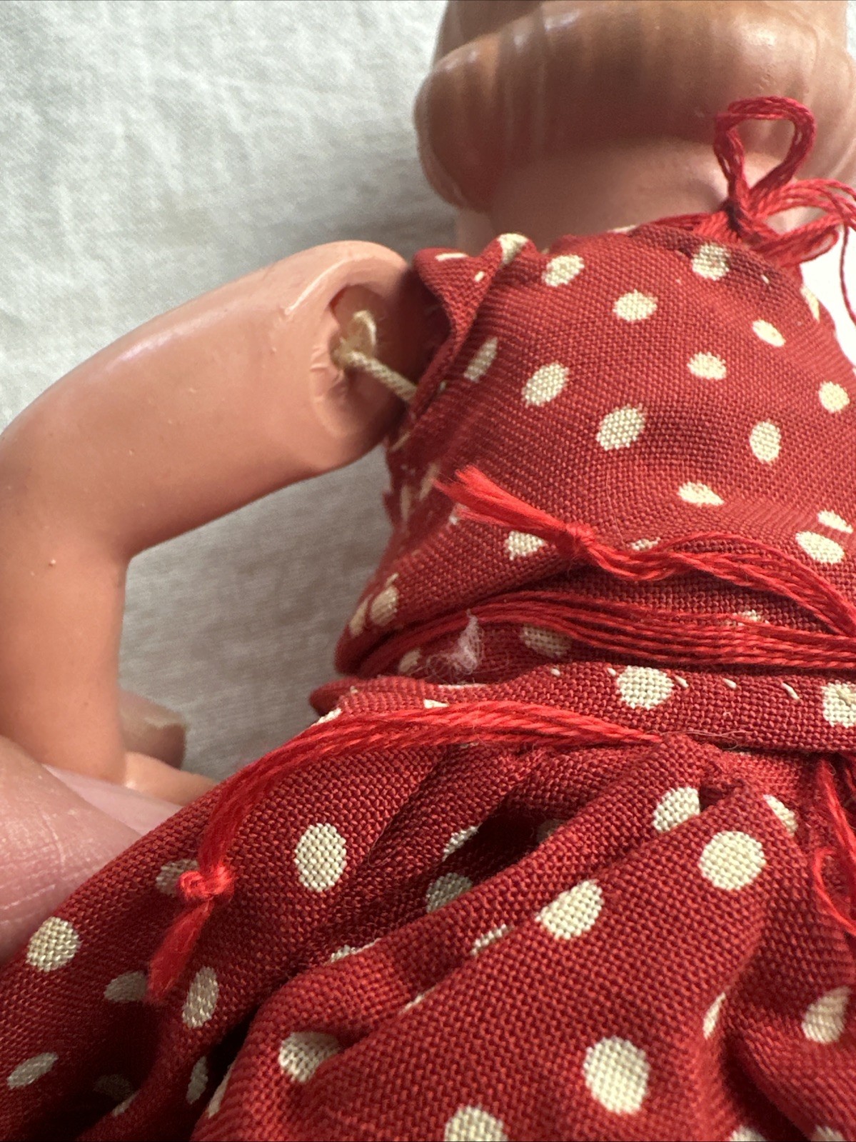 1920 German Articulate Celluloid Doll Red Polka Dot Dress Turtle Mark 18-1/2/19