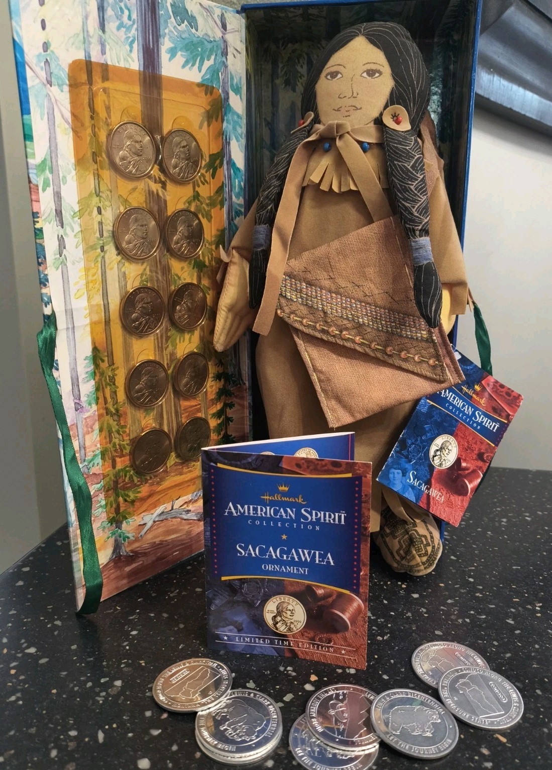 Hallmark American Spirit Collection SACAGAWEA/SON And 10 Sacagawea Dollars