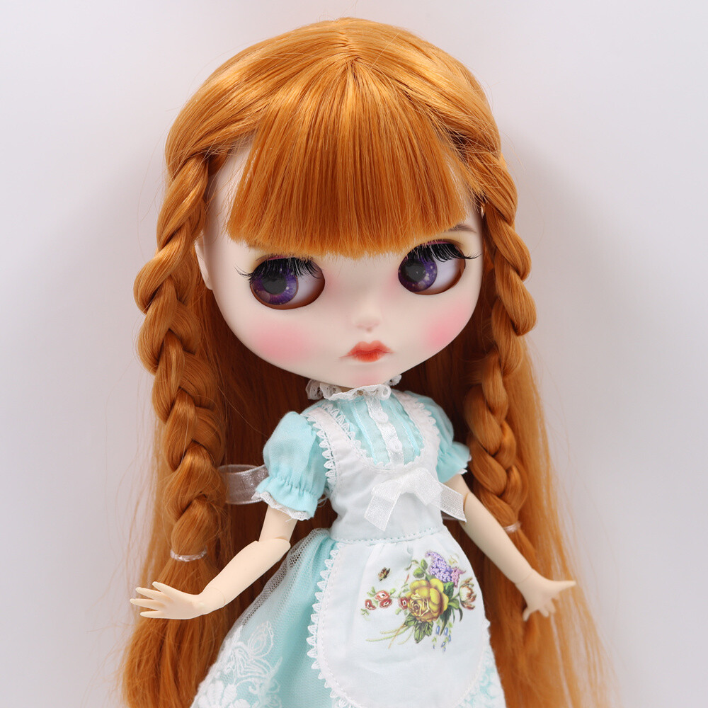 12″ Blythe doll Nude Joint Body Orange Brown hair color Carved lips Matte face