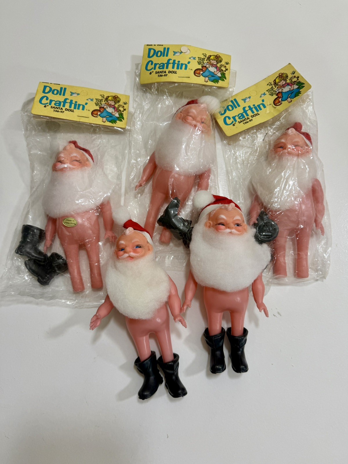 5 Vtg Santa Doll 6” Magelsen 156-97 Rubber Face Craft