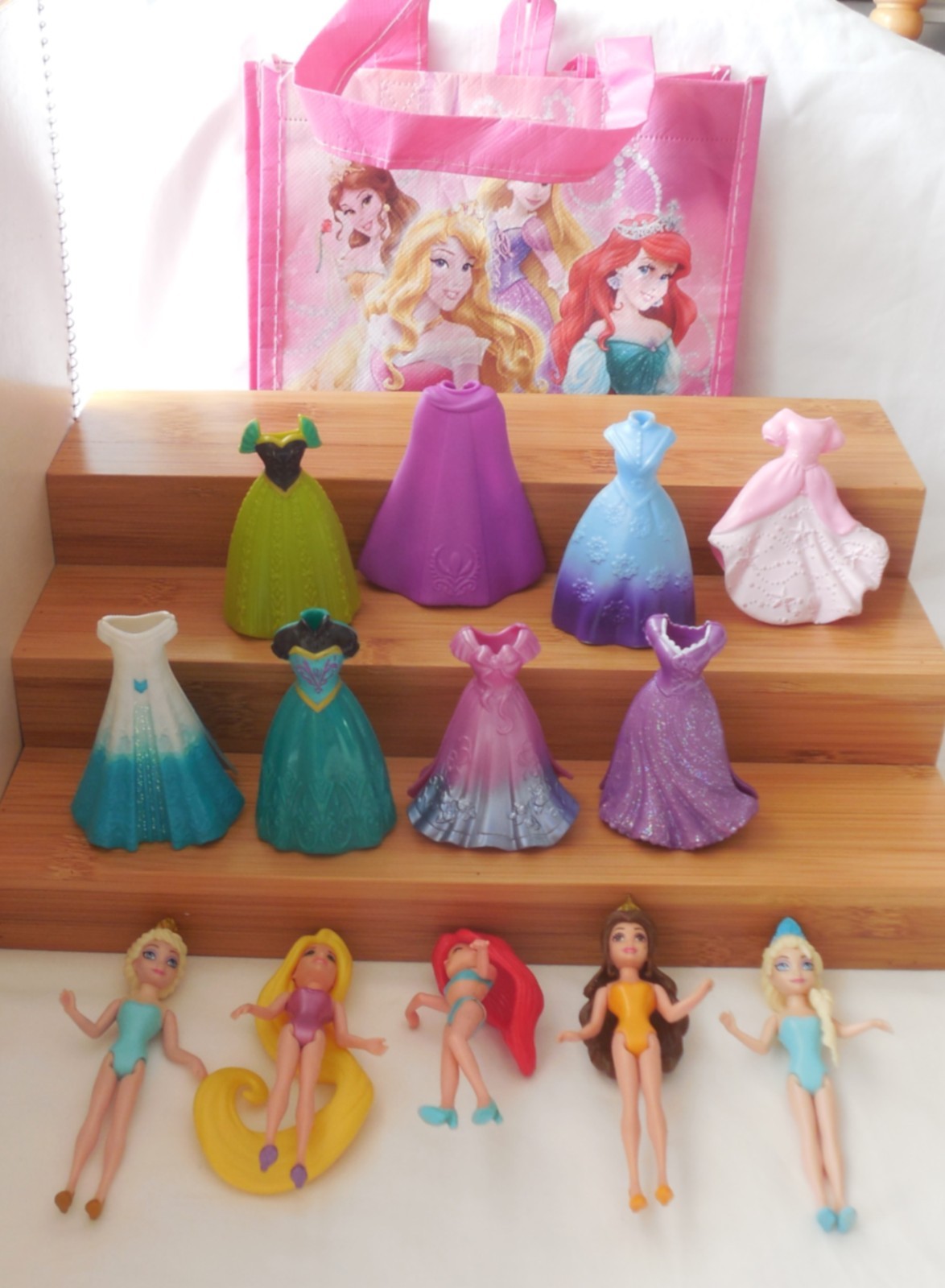 5 Disney Princess Figures MagiClip Dress Dolls Ariel Belle Rapunzel Elsa LOT