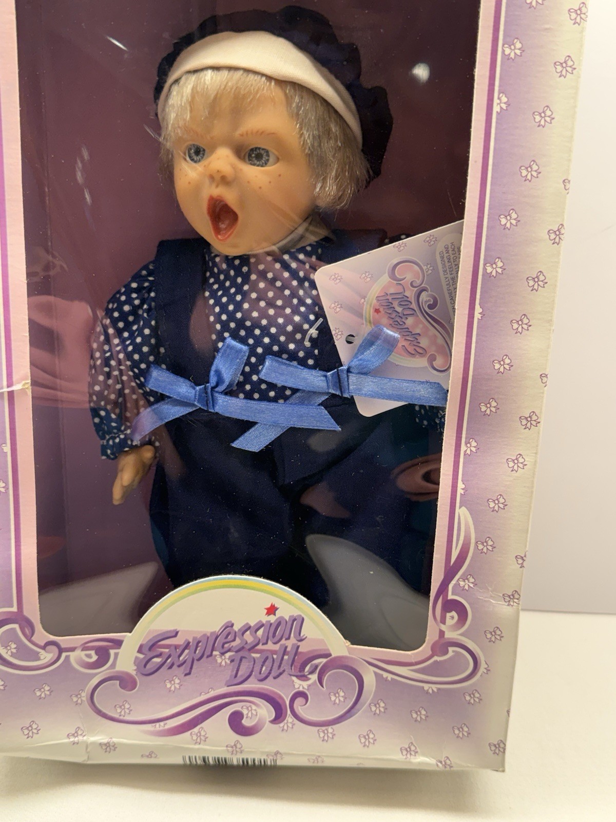 Vintage Expression Doll #35001 Character Face Crying Open Mouth Blue Romper MIB