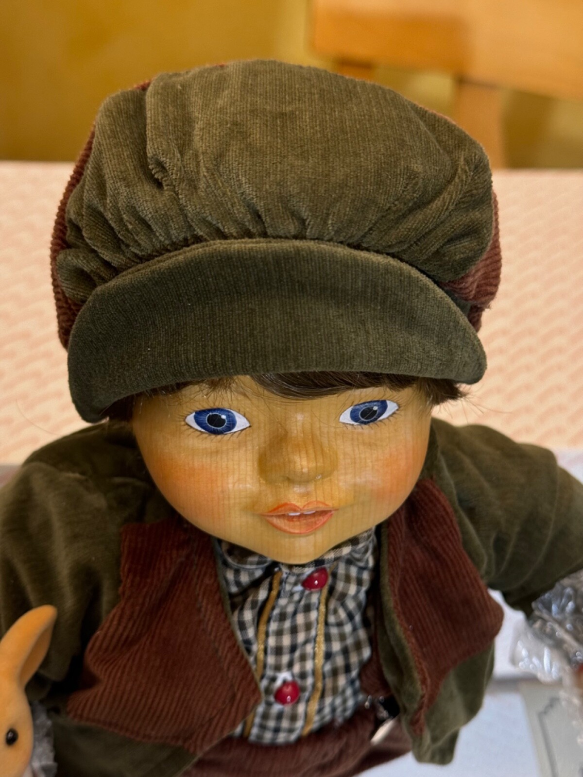 Handcrafted Doll “Michael” By CAMELOT w/ Toy Rabbit 15″ NEW NRFB HAND PAINTED.