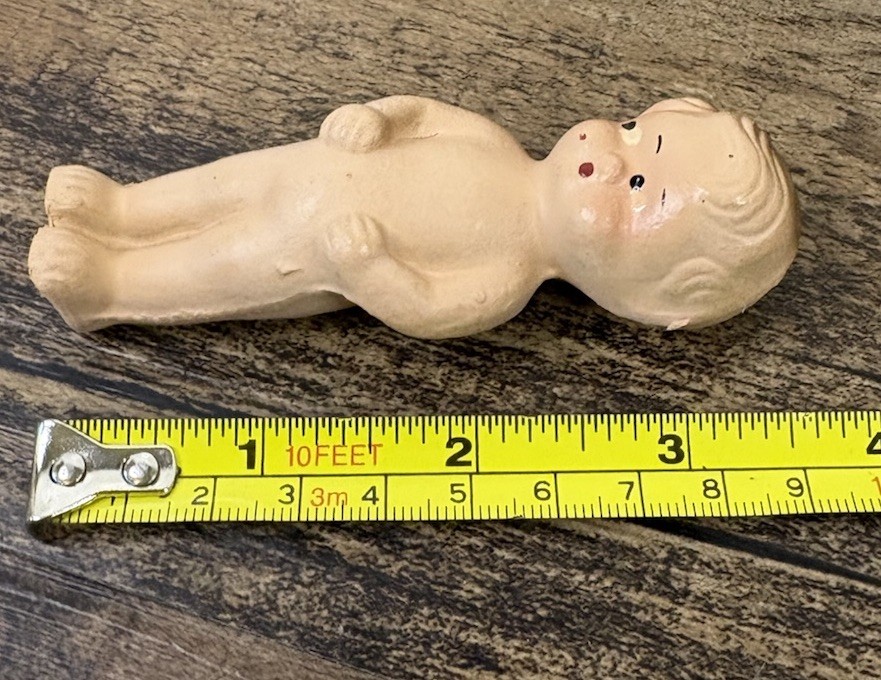 Vintage Composition Doll 3.5” Unmarked In Layette Blanket Baby Bisque