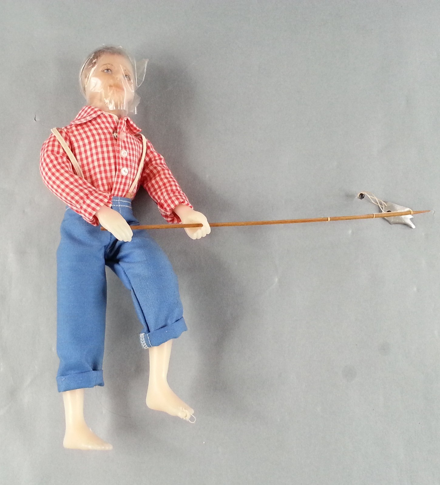 Boy Fishing Doll Plastic 10 Inch