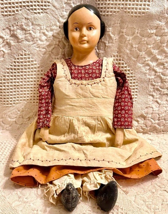 Vtg GREINER DOLL TYPE 20″‘H Porcelain Head & Bust Cloth Stuffed Body Rare1 980’s