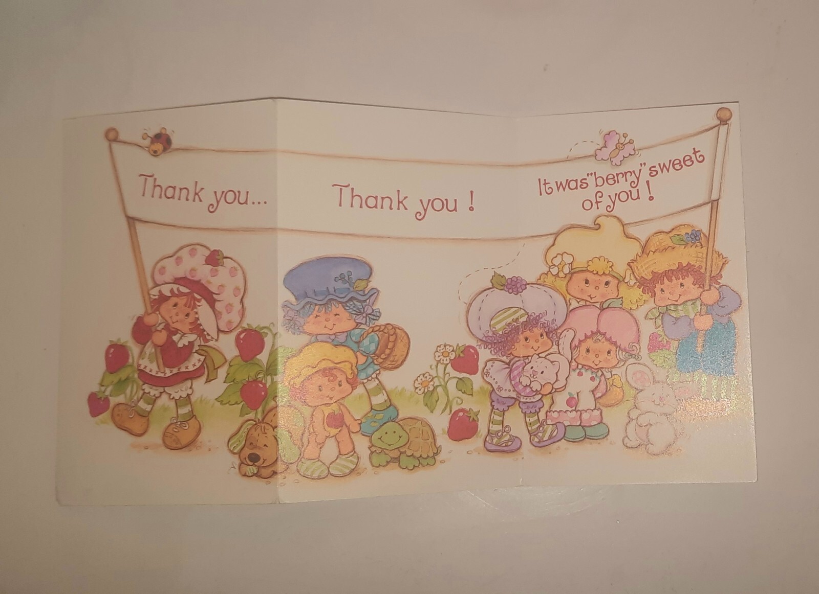 Vintage Strawberry Shortcake Trifold Thank You Card With Envelope