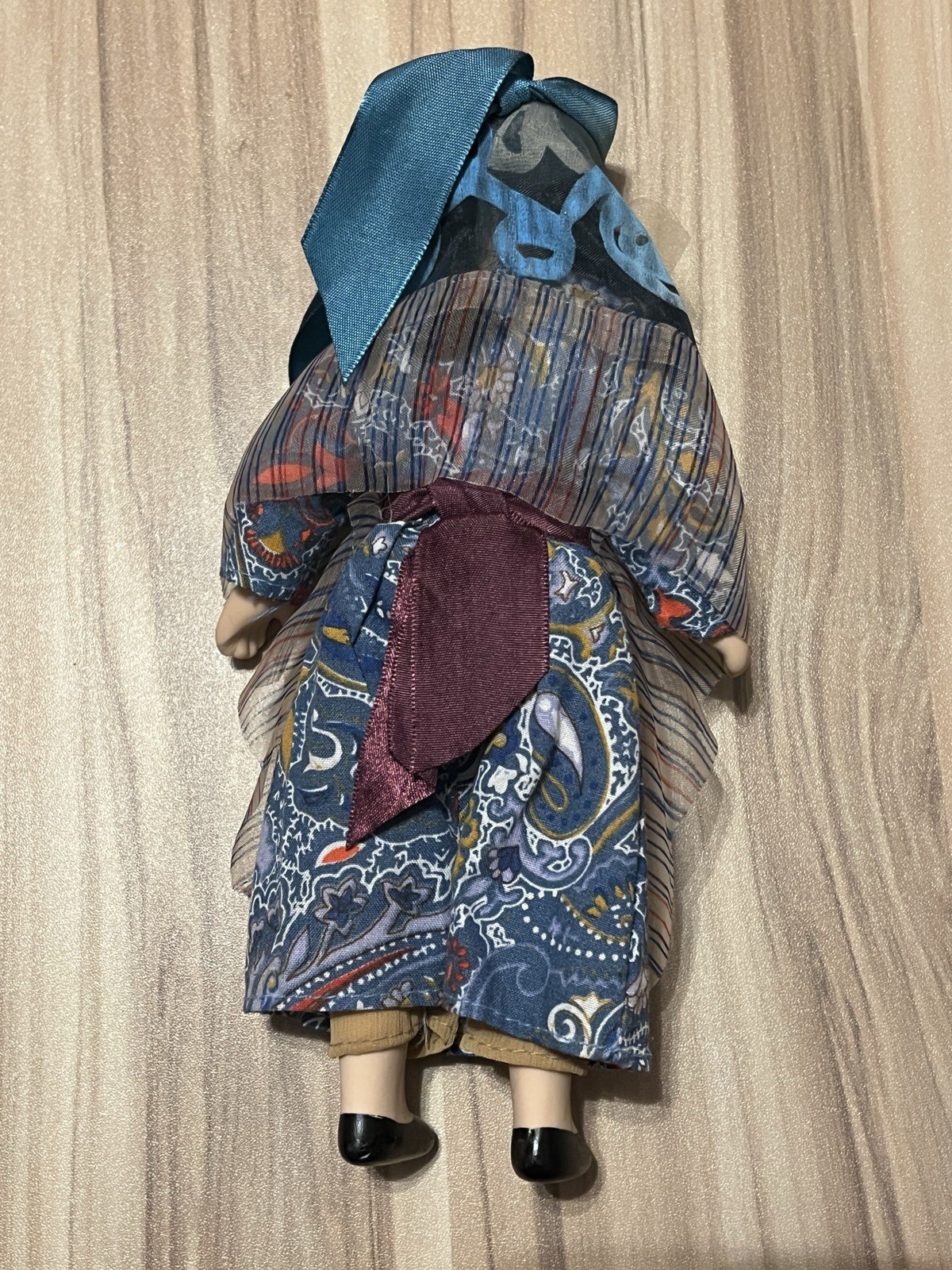 Handcrafted Doll with Blue and Red Outfit and Blue Dress