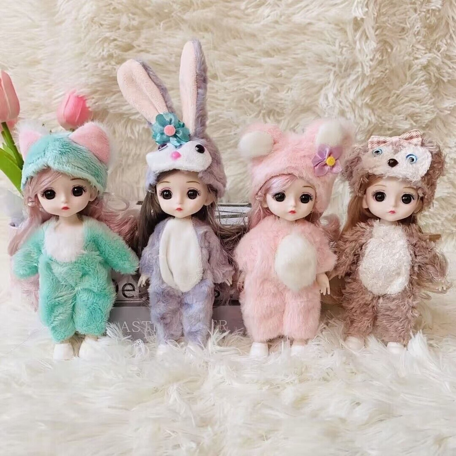 4PCS 6Inch Small Cute Sister Girl Mini Princess Dolls for 3+Year Old Little Girl