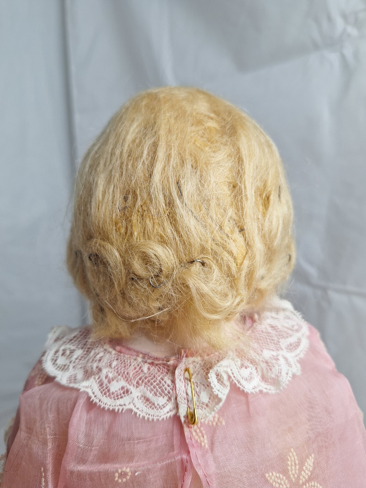 Antique 16” Composition Mama Doll Tin Eyes Old Clothes + Mohair Wig 1910s-1920s