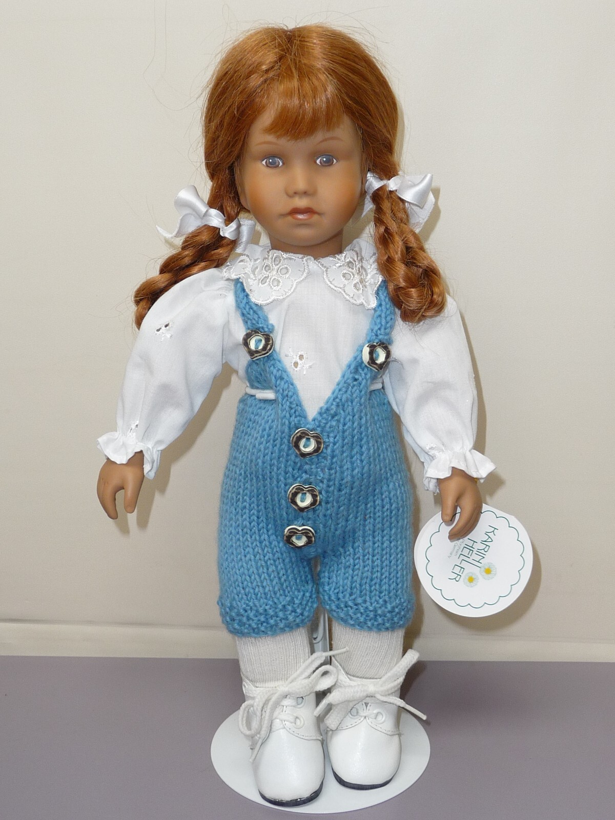 14″ German Karin Heller Vinyl & Cloth Doll w/ RED Human Hair Wig, Tag #r