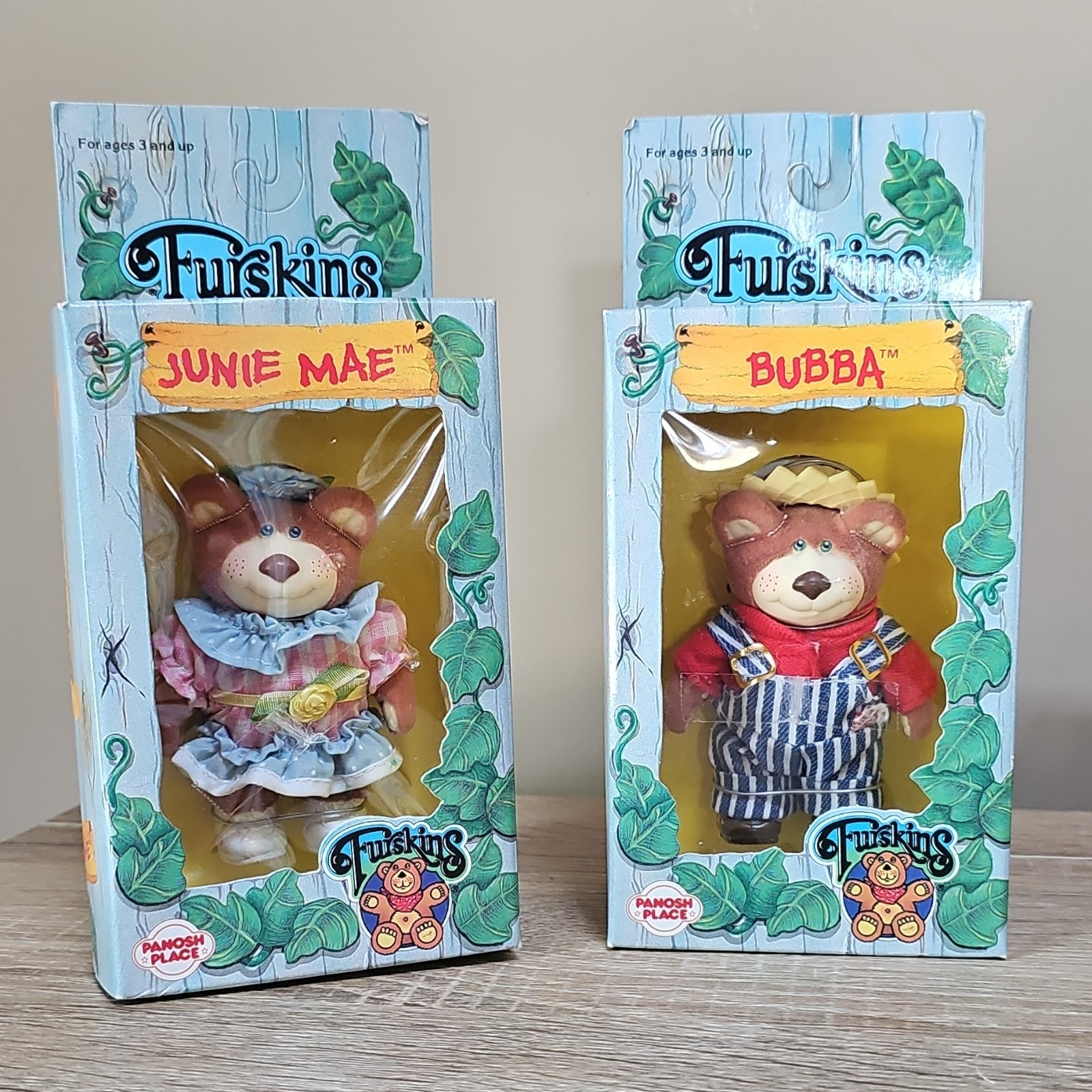 1986 Furskins Junie Mae & Bubba 3.5 in Flocked Teddy Bear w/Clothes NIB