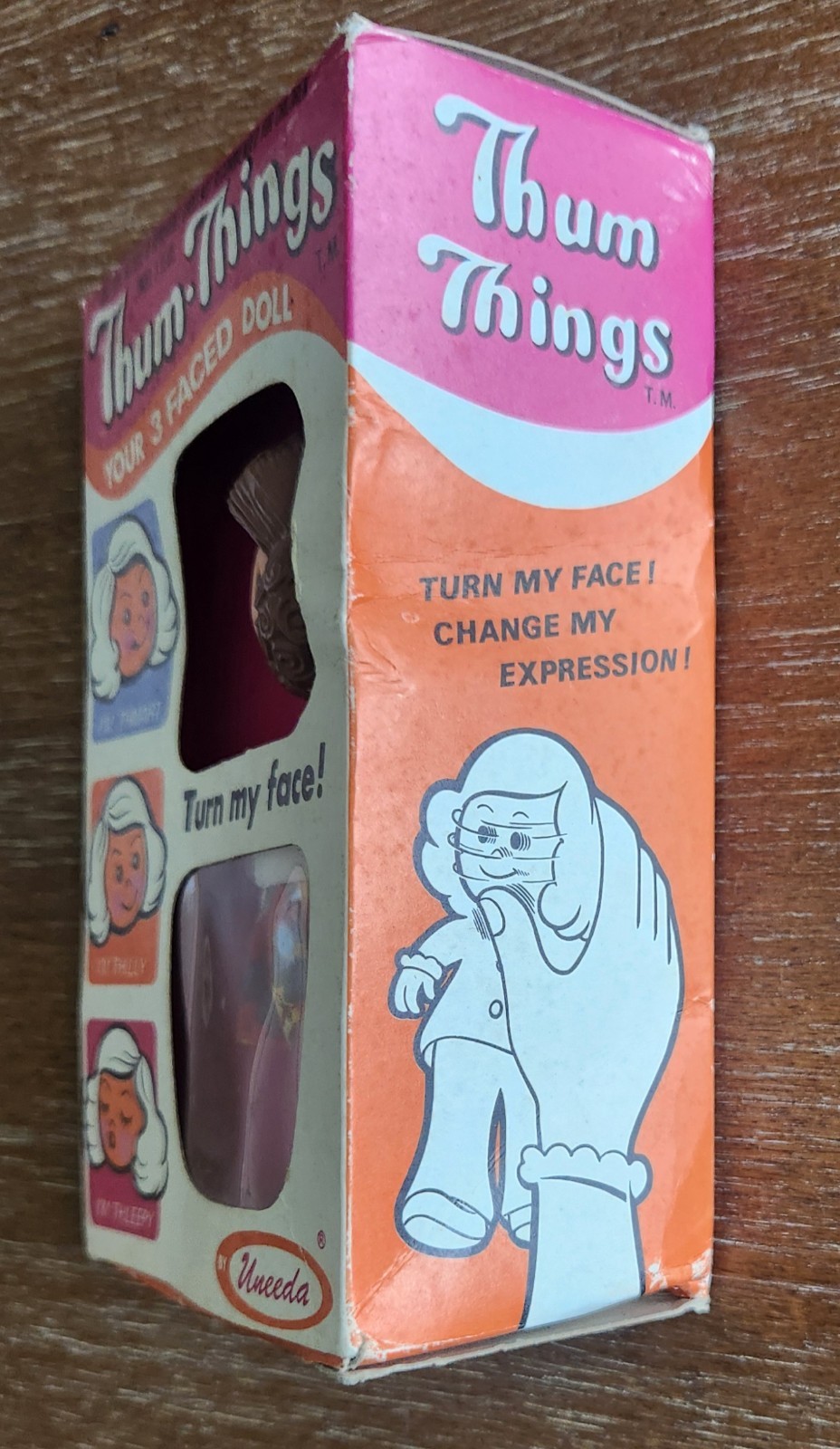 Vintage Uneeda Thum-Things three face doll 1973 EUC 4.5″