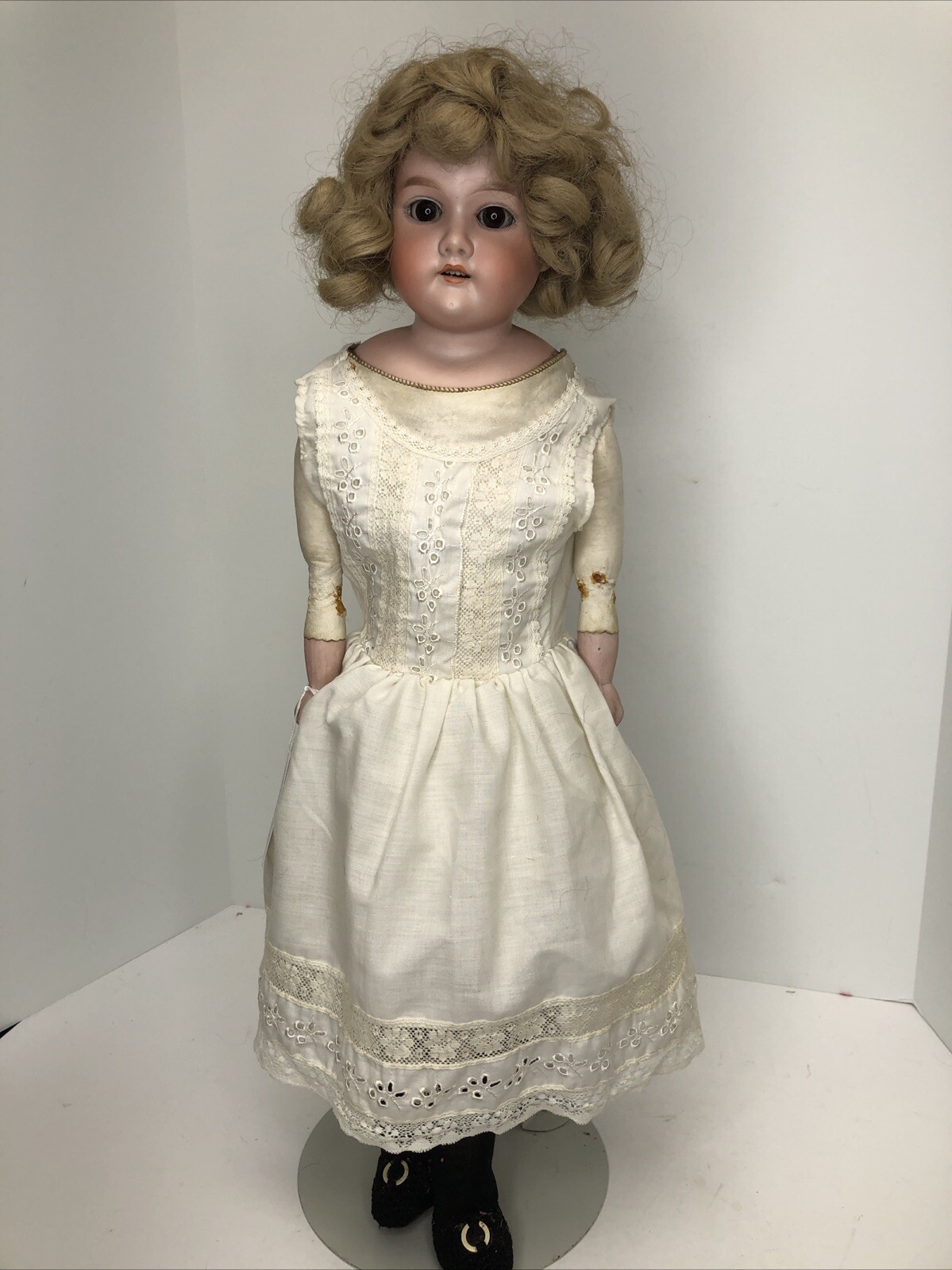 24” Antique Germany Bisque Doll AM Floradora 5 Leather Body Brown SL Eyes #o