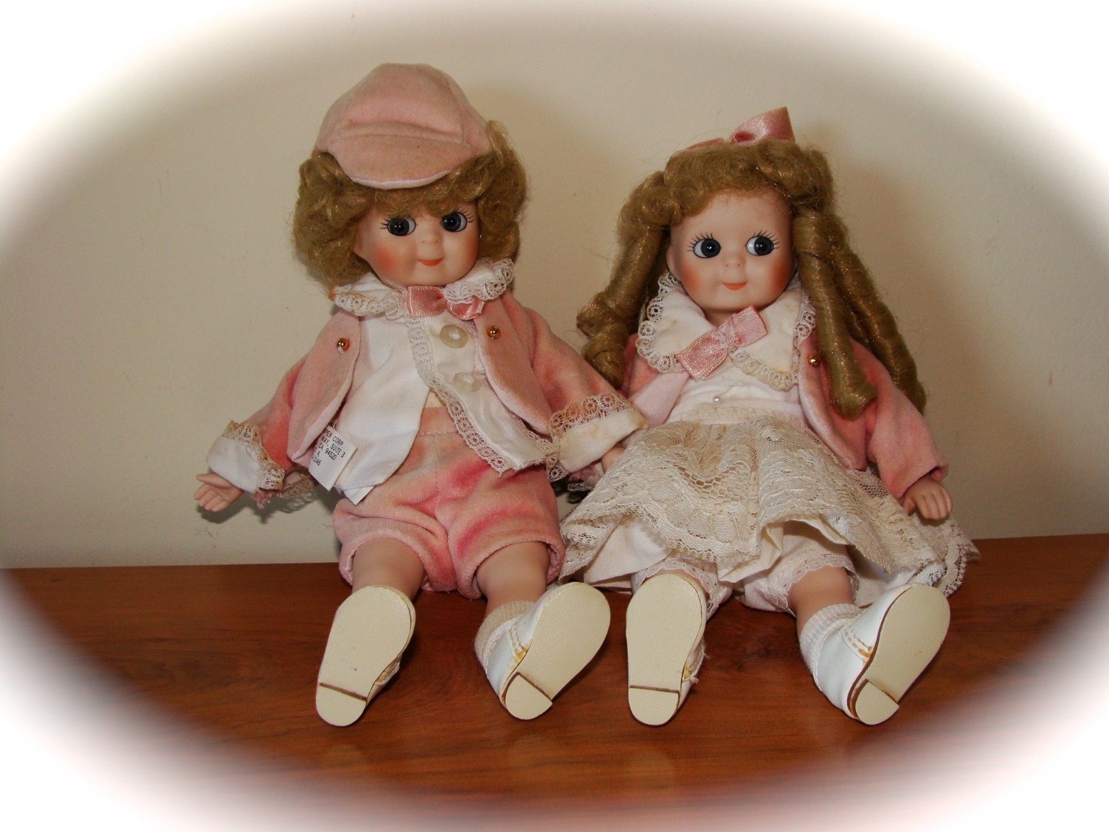 TWO PORCELAIN DOLLS VICTORIA IMPLEX GOOGLY EYES JDK221 MARKING/PINK/1986