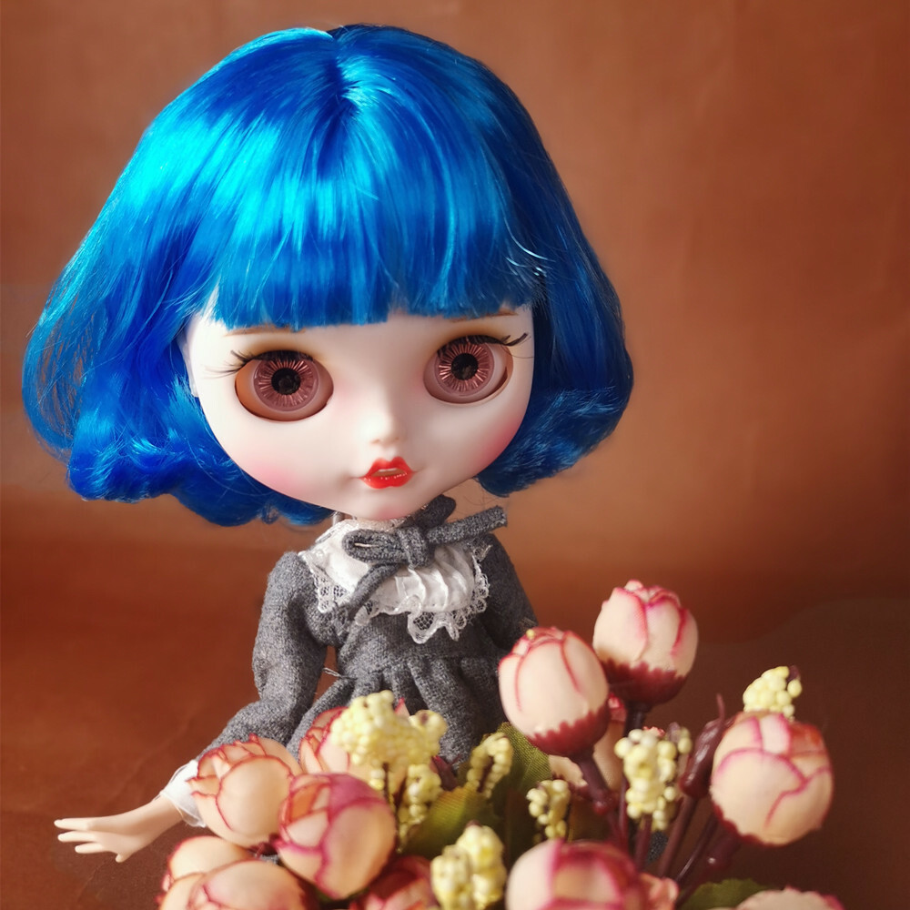 12″Blythe doll Nude Blue hair Carved lips makeup face Eyebrow Factory Joint Body
