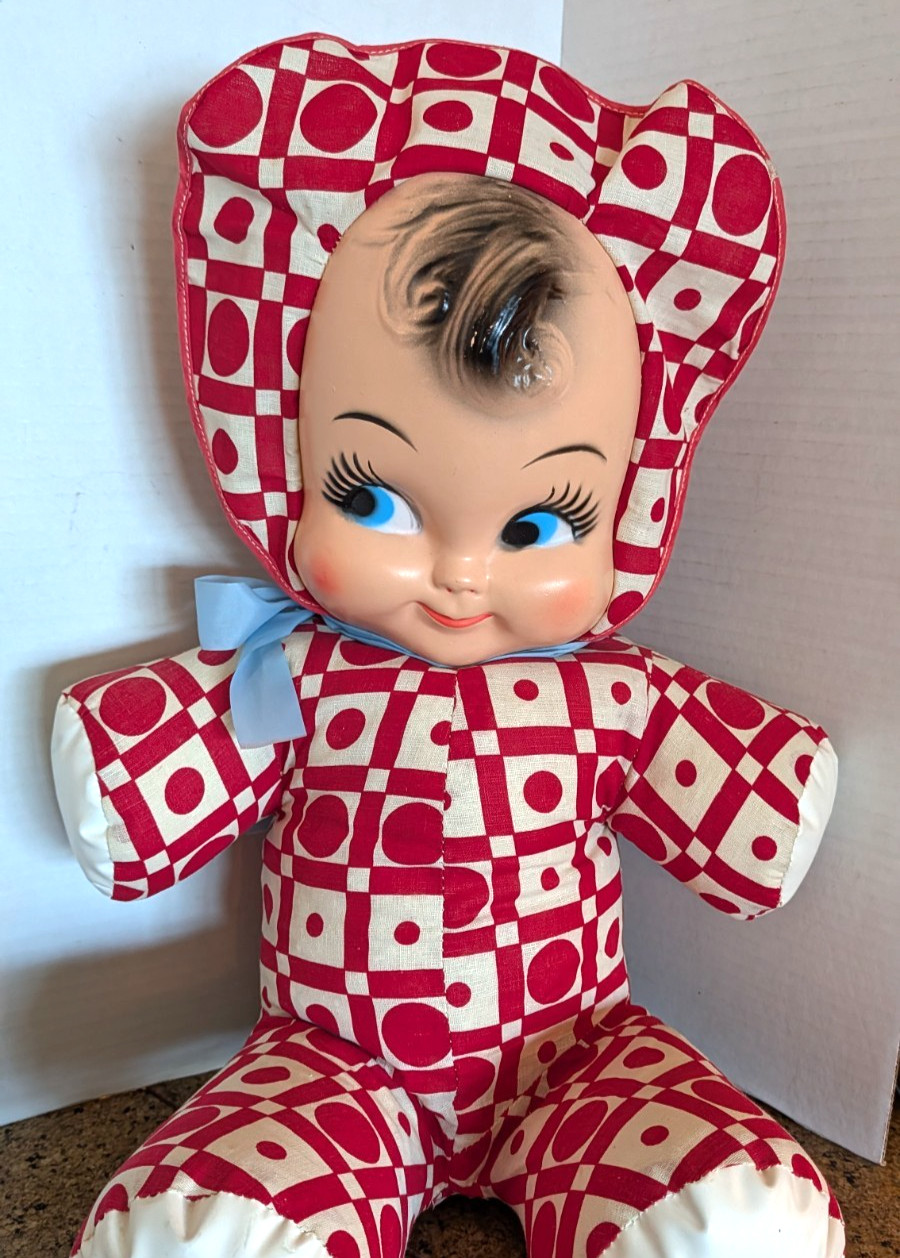 Vintage Kitschy Fabric Doll 34” long Samet Wells Nice Clean Plush plastic face
