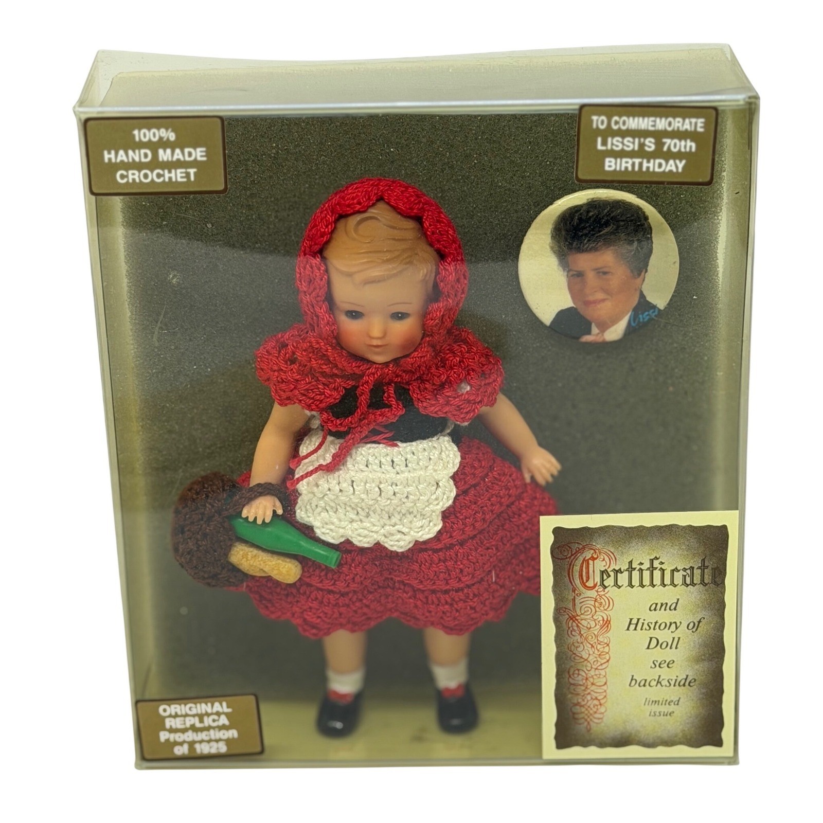 VTG Lissi Batz Doll Red Riding Hood 1925 Replica Crochet Limited Issue Toy Boxed