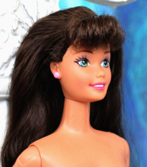 Nude Brunette Barbie Big BLUE GREEN eyes long wavy hair bangs superstar face TNT