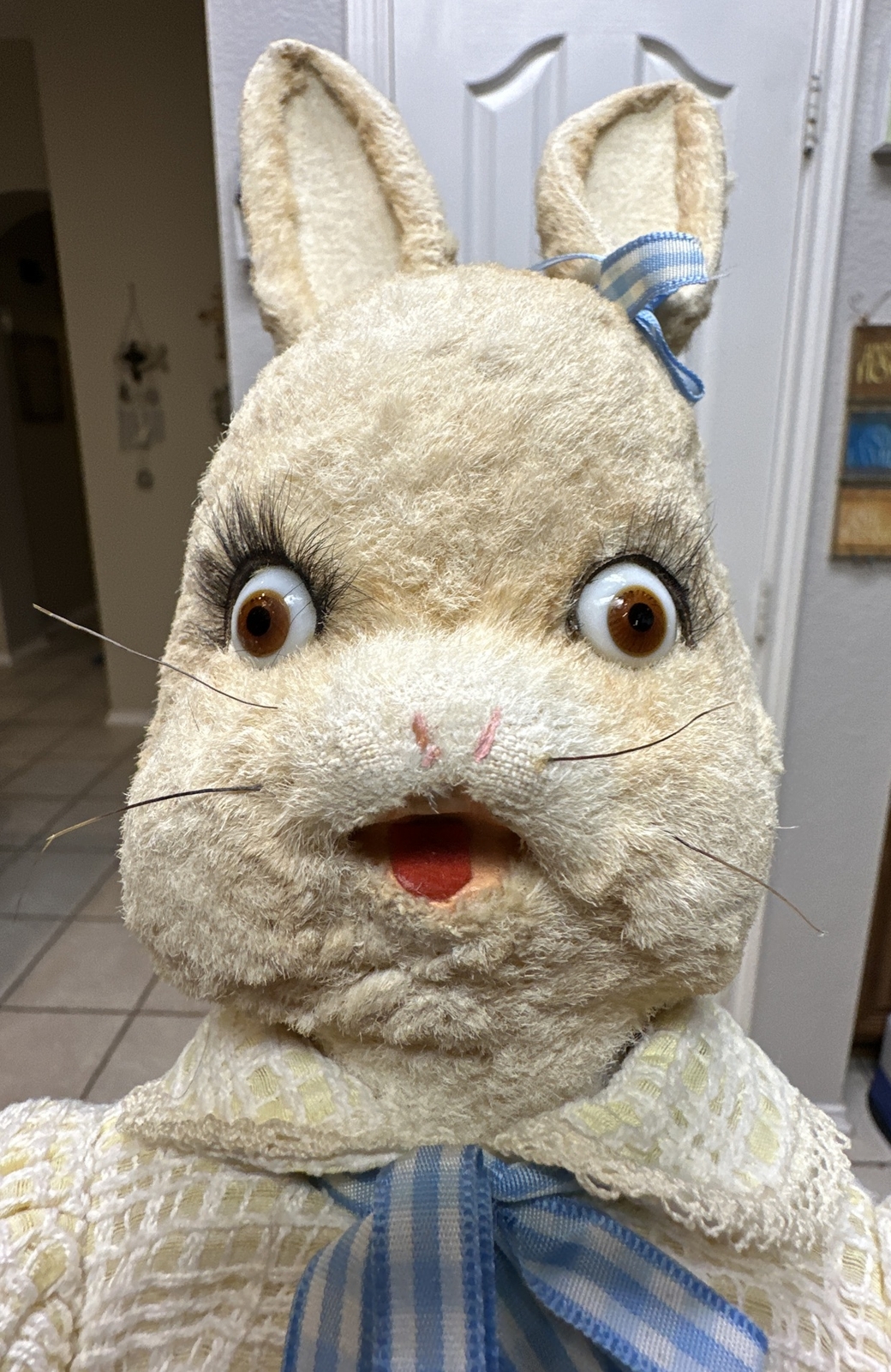 Large Vintage 21″ West Germany Rabbit Couple – Glass Eyes & Mechanical Heads