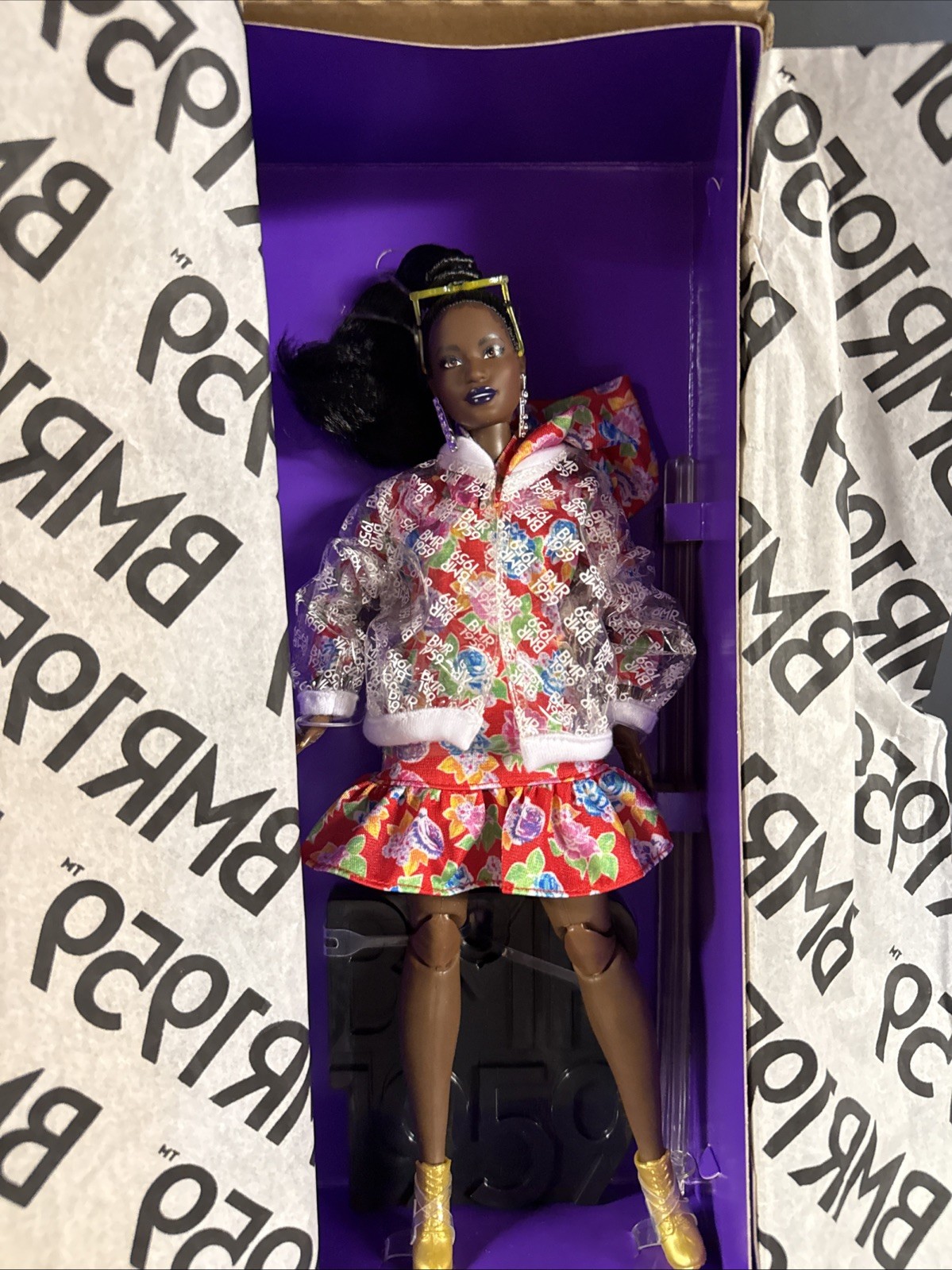 Barbie BMR1959 Retro Doll – Vinyl Jacket & Hoodie Dress – Poseable w/ Doll Stand