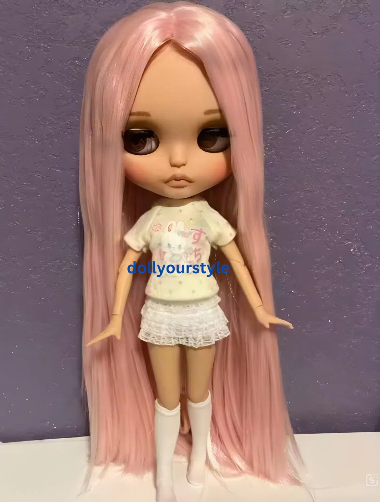 BJD 1/6 Blythe Factory NEO Joint Body 12” Pink Hair Carved Lips Tan Matte Skin