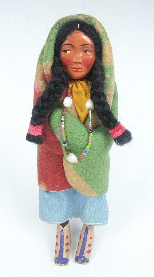 Vintage Skookum Bully Good Native Indian Woman Wearing Blanket & Beads 9″ Doll