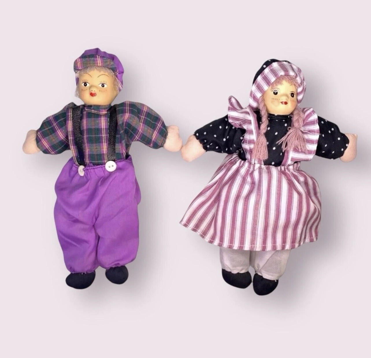Pair Of Vintage Porcelain Boy And Girl Peasant Decoration Dolls 10”
