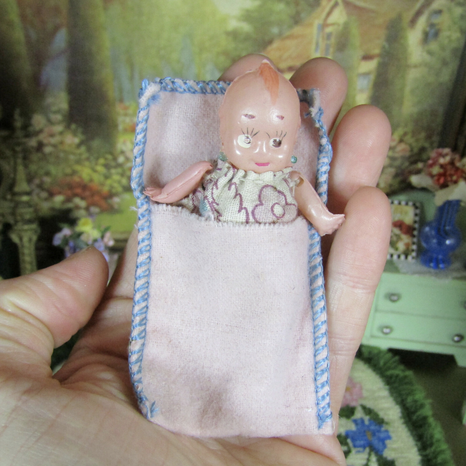 Antique 1910s- 20s CELLULOID BABY DOLL Kewpie Style Vtg Dollhouse Child 1920s