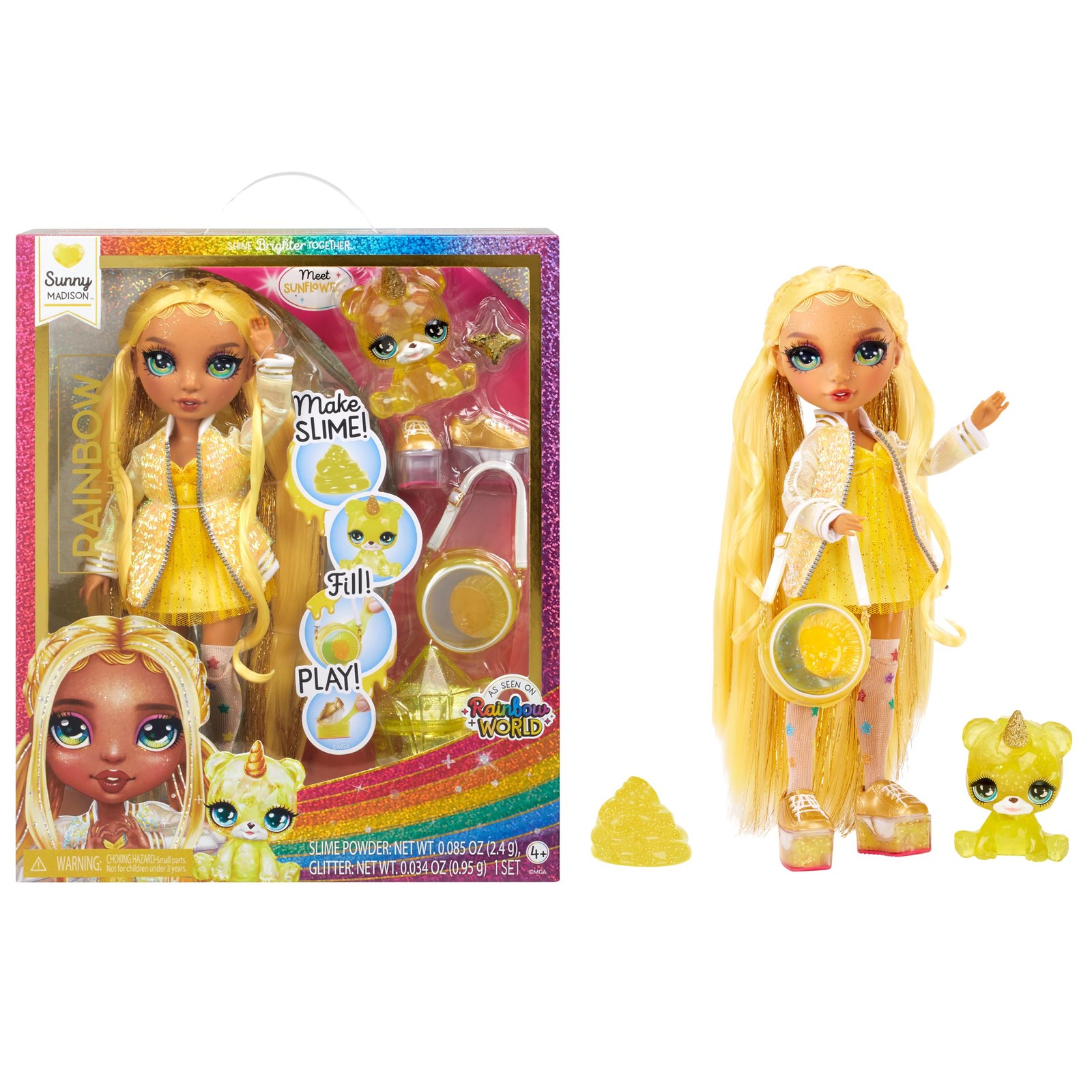 Rainbow High Sunny, Yellow with Slime Kit & Pet, Blonde 11″ Fashion Doll & more