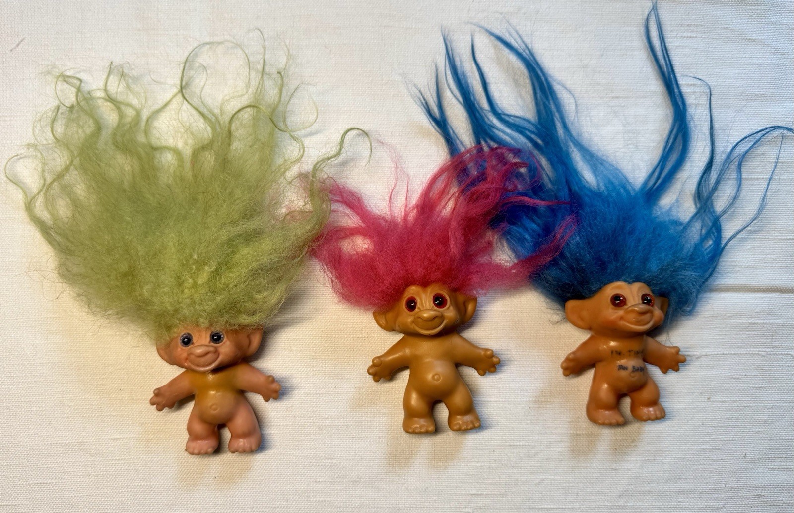 10 Vtg Trolls Green, blue, amber, pink, orange Russ? Dam, Wish-nik