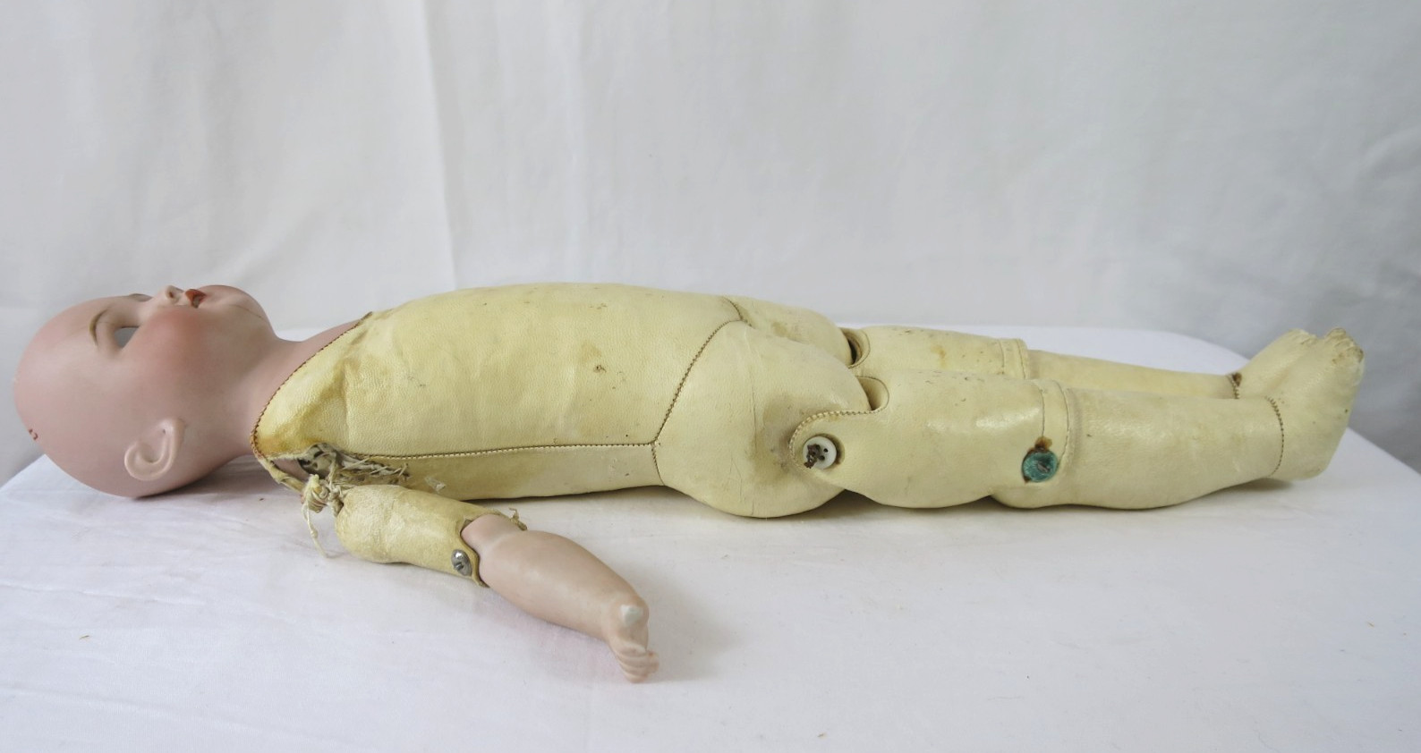 Antique Simon Halbig Bisque Head Leather Body German Doll Needs Repair