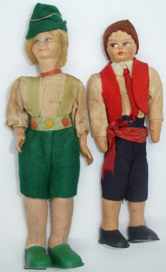 Old vintage 1940’s MADE IN ITALY toy ROSY doll couple LOT paper Mâché celluloid