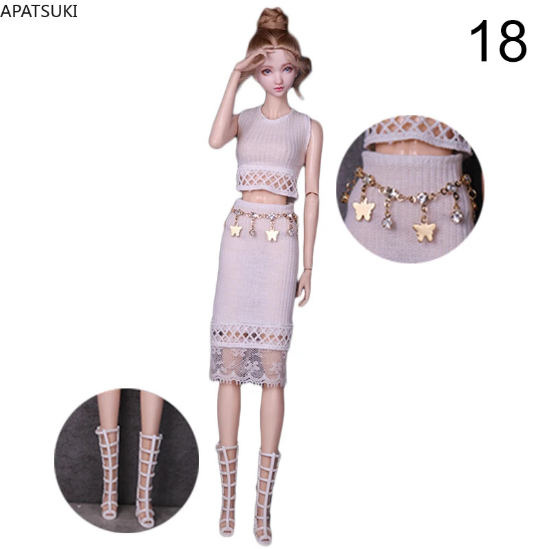 White Fashion Clothes Set for 11.5″ Doll Outfits Cutout Crop Top Skirt Boots 1/6