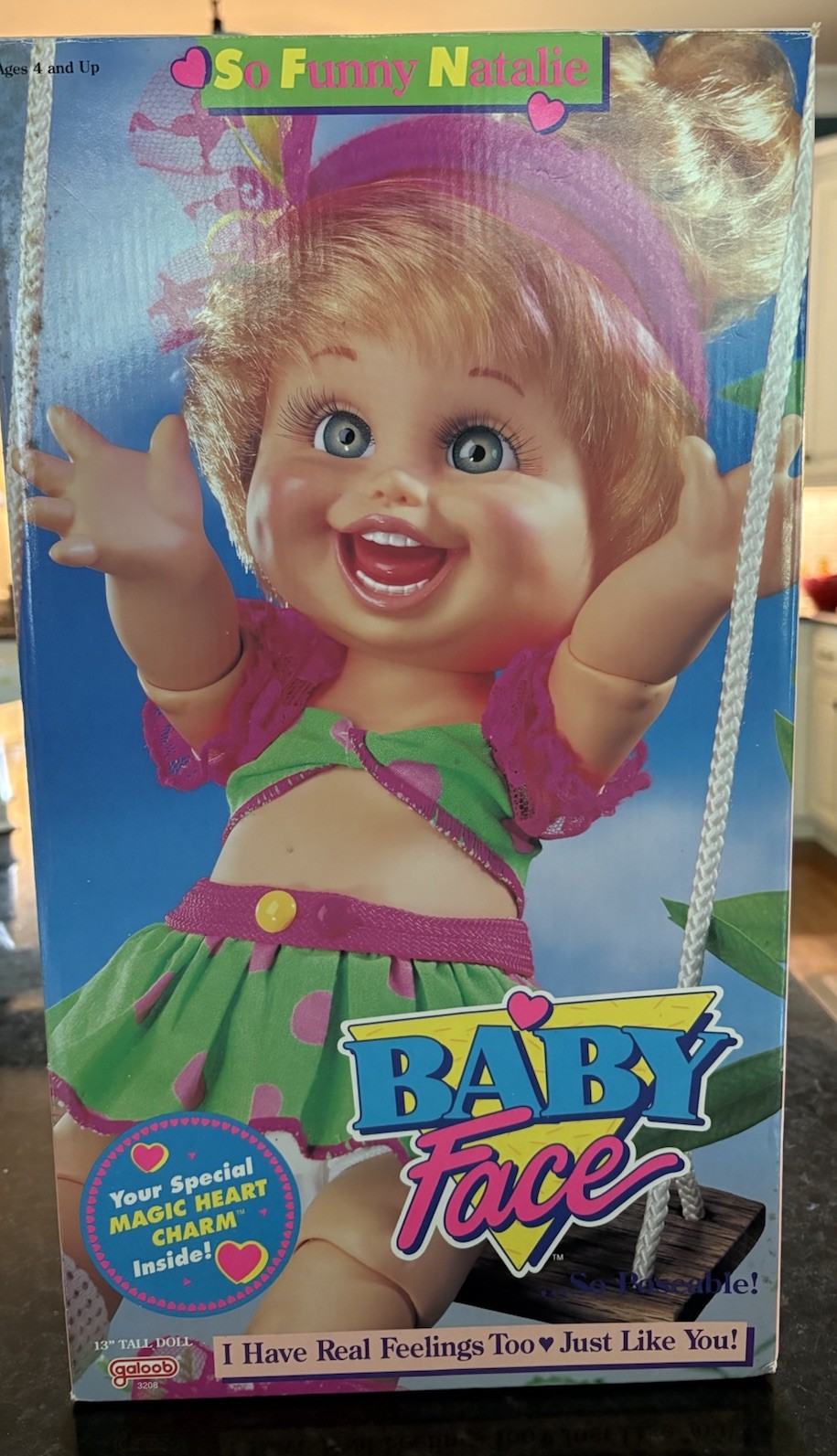 1990 Galoob Baby Face So Funny Natalie #5 Doll NIB New in Box Magic Heart Charm